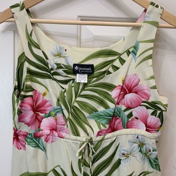 Puanani Hawaii RJC Tropical Dress Small Green Pink White Plumerias Scoop Neck - Picture 4 of 8